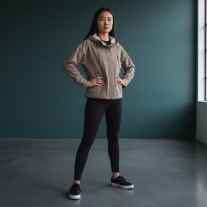 Athleta Hooded Anorak Jacket Taupe Lightweight Utility Pockets Drawstring Size S